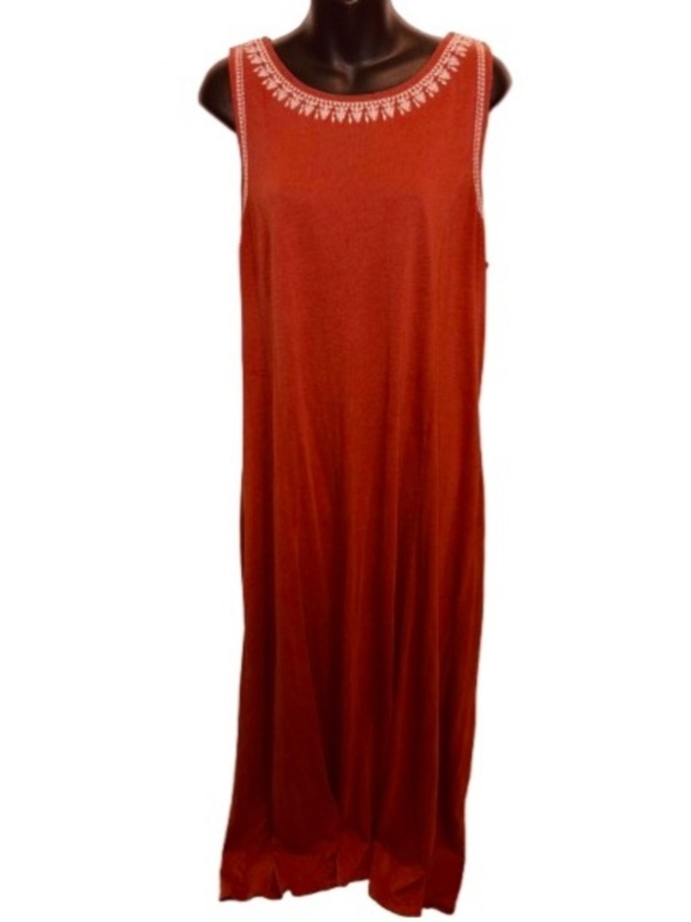 Garnet Hill Rust Sleeveless Embroidered Jewel Neckline Maxi Dress size XL